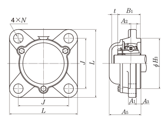 Cast iron square flange with alignment groove drawing CM-UKFS type