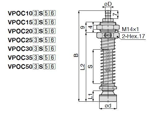 Long Stroke, Sponge Type, VPC, Barb Fitting Type, without Cover 