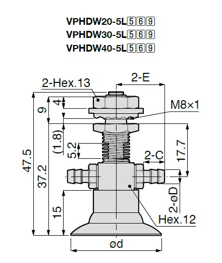 Vacuum Pad, Soft Type, VPHDW, Barb Fitting Type 