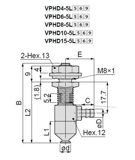 Vacuum Pad, Soft Type, VPHD, Barb Fitting Type 