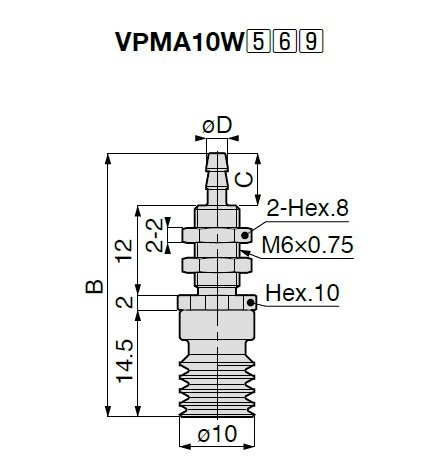Vacuum Pad Multistage Bellows VPMA Barb Fitting Type 