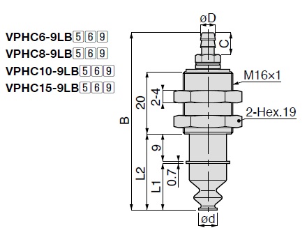 Vacuum Pad, Soft Bellows Type, VPHC, Barb Fitting Type 