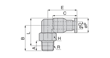 Elbow dimensional drawing (for taper pipe thread)