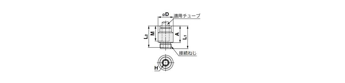 KQ2S04/06/08/10/12/16 Series dimensional drawing example 