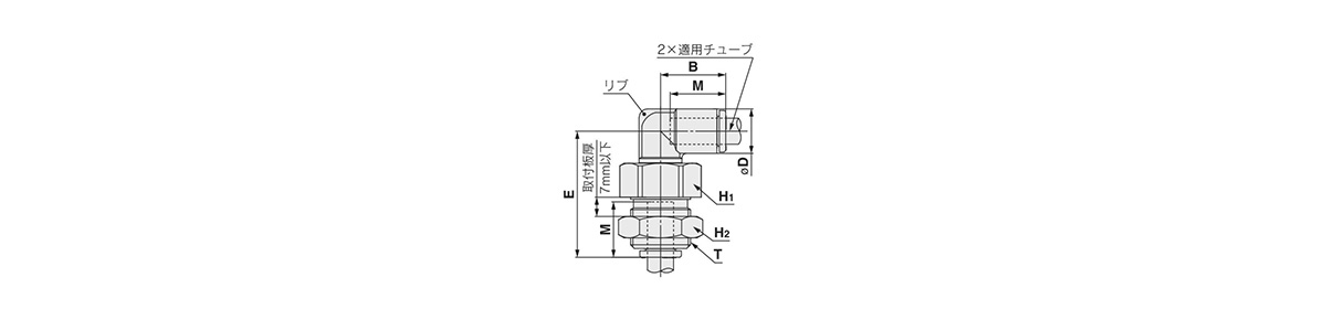 Bulkhead Male Elbow: 10-KQ2LE Outline Drawing 