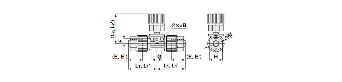 Space-Saving Branch Tee: LQ3T-SB Inch Size Dimensions 