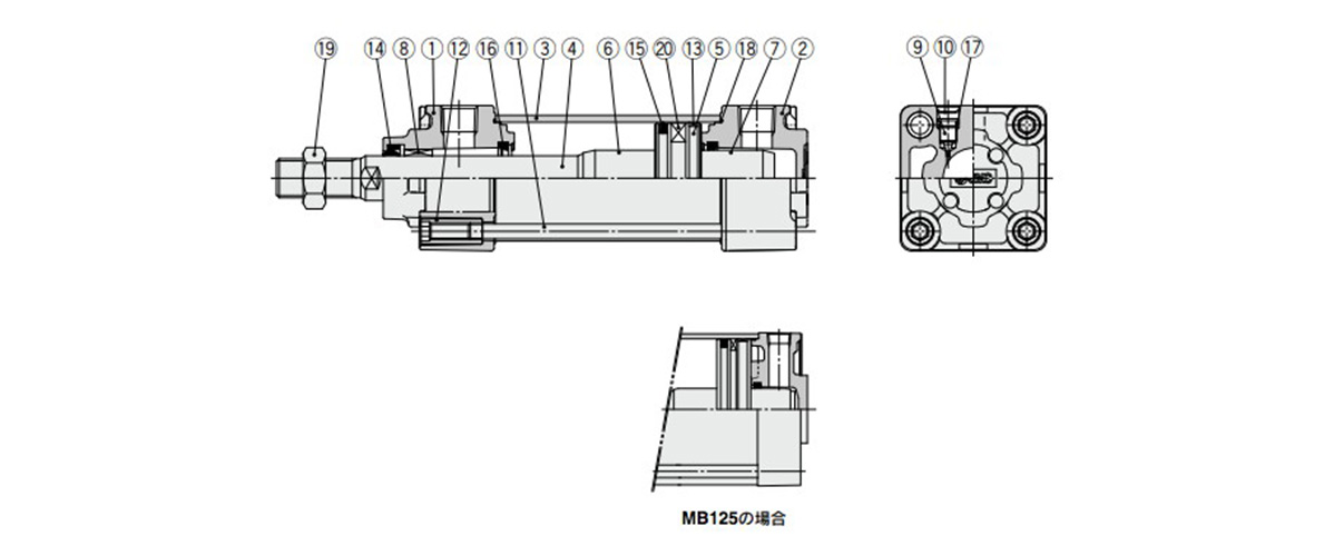 Air Cylinder, Standard Type, Double Acting, Single Rod MB Series Structural Drawing