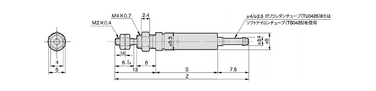 Tube internal diameter 4 mm / CJ1B4-□SU4 dimensional drawing