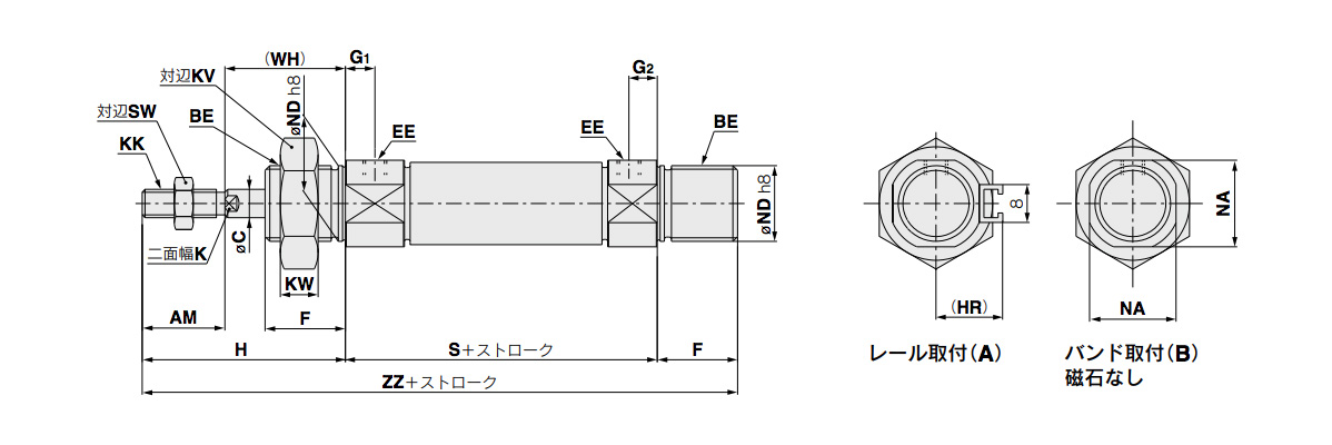 Double end boss-cut Rubber bumper: C□85E [Bore size]-[Stroke]-□ dimensional drawing