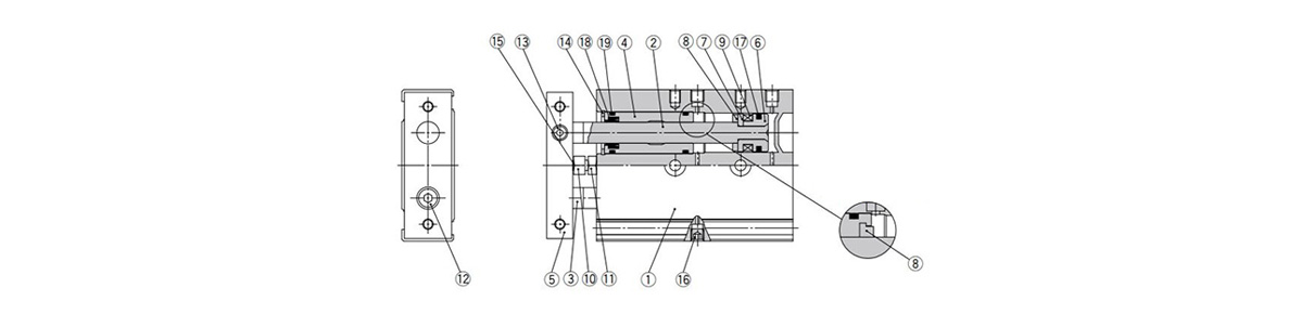 Diagram: CXSM10 to 32 (slide bearing)