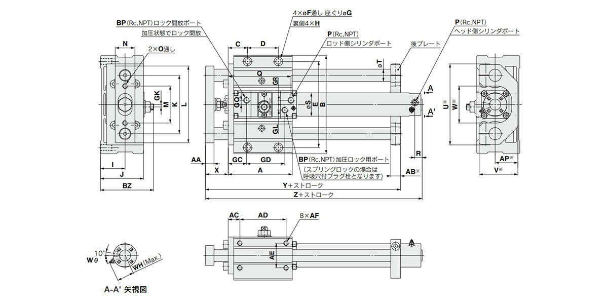 Dimensional drawings: basic / with rear plate MLGC□B□□-□-R-□