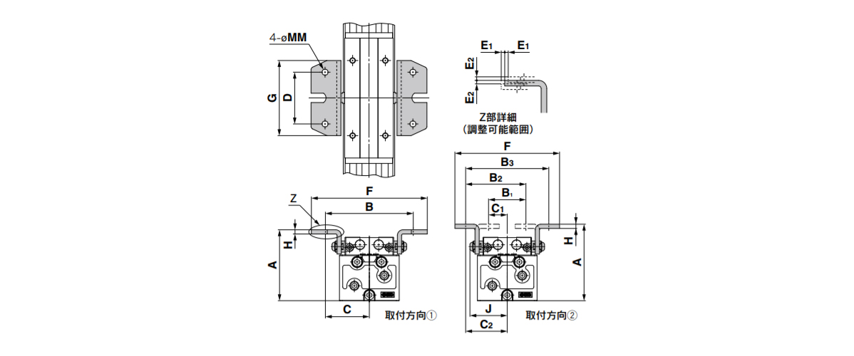 L-type mounting dimensions