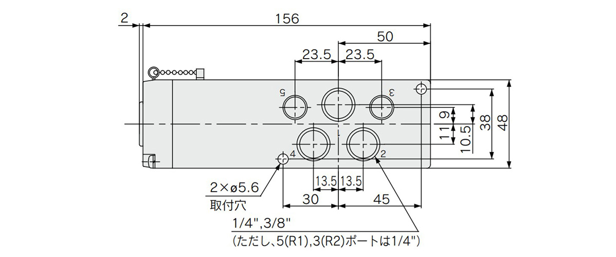 2-position single: VQ4100/1-□ bottom ported dimensional drawing