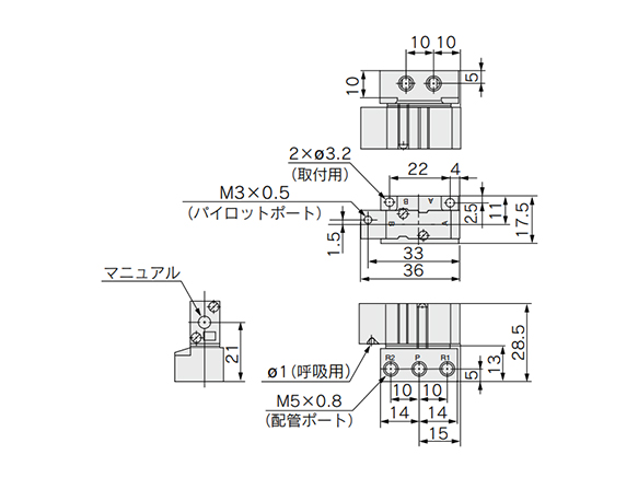 2 position single: SYJA3140-M5 dimensional drawing