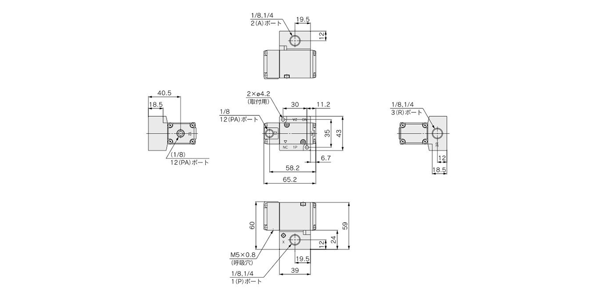 Standard type: VPA344-1-01/02□A/B dimensional drawing