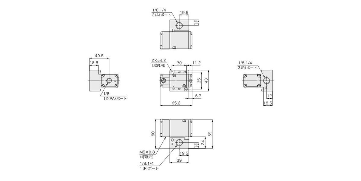 For vacuums: VPA344V-1-01/02□A/B dimensional drawing