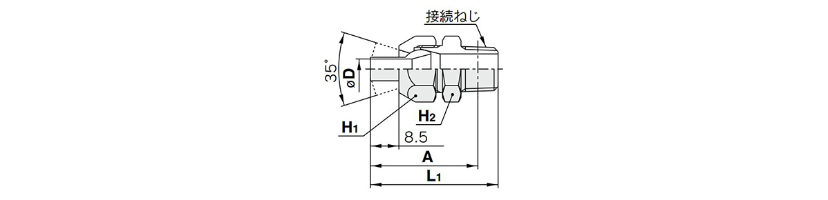 KNK Pivoting Nozzle With Male Thread dimensional drawing