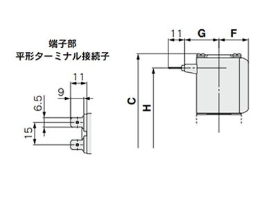 Flat terminal: F dimensional drawing (left: terminal)