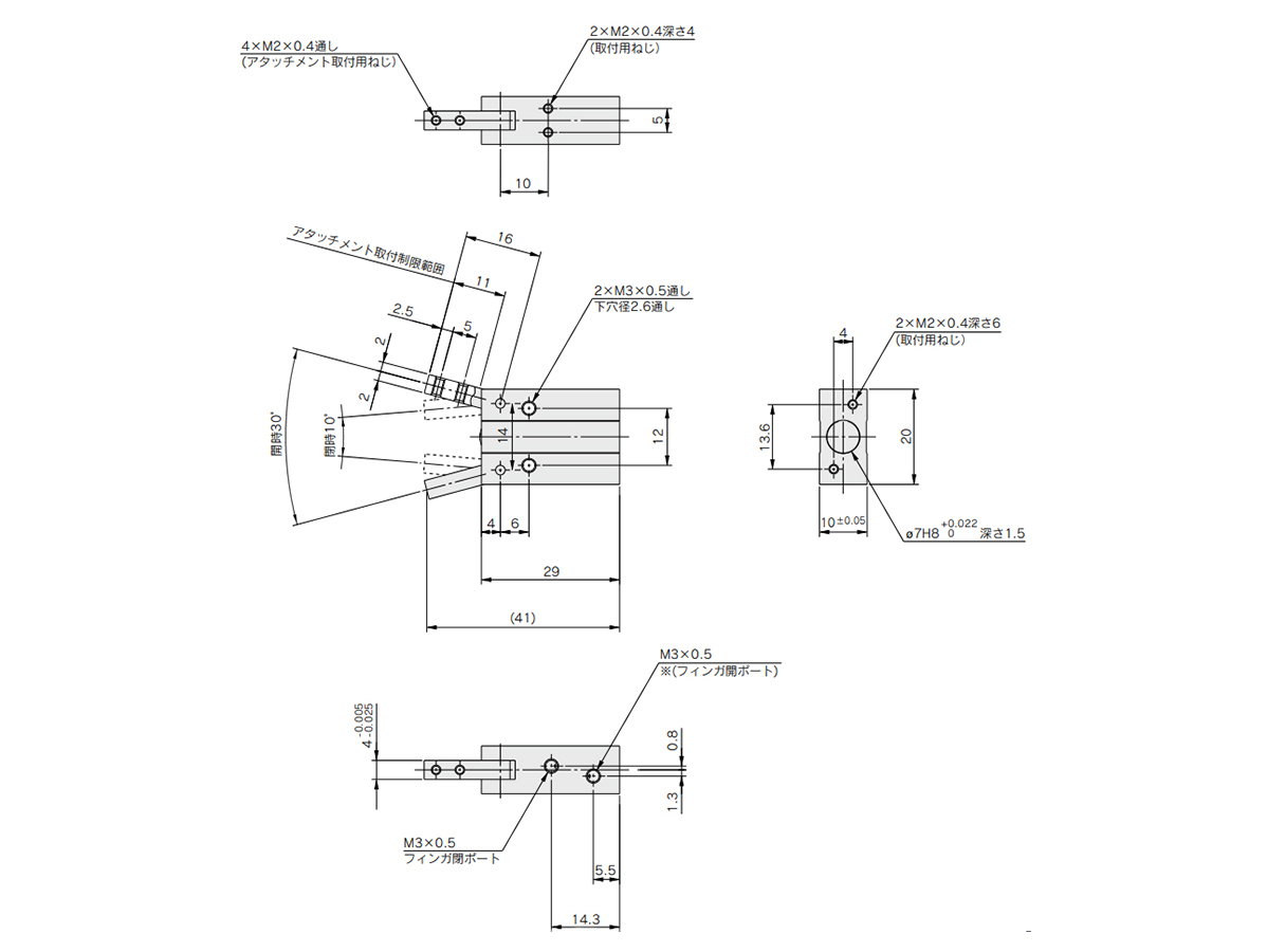 MHCA2-6□ (short body) dimensional drawing