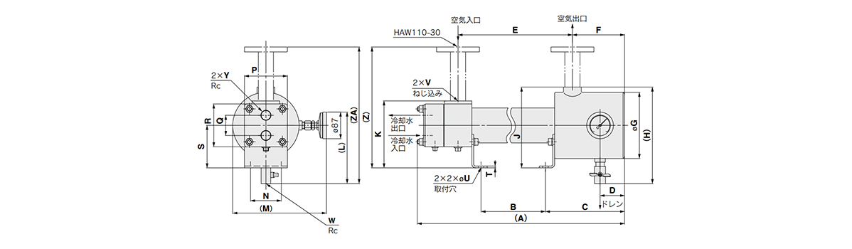 Dimensions: HAW22 to 110