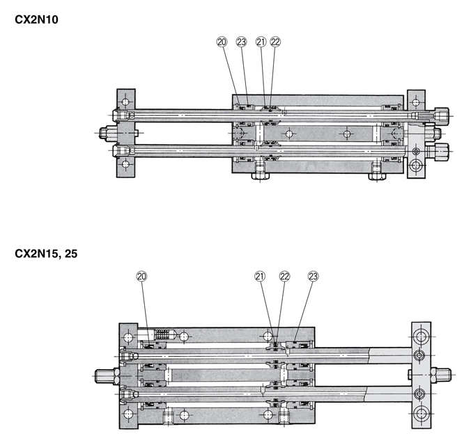 Structural drawing of Slide Unit CX Series seal set CX2N type