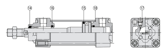 Structural drawing of Air Cylinder, MB/MB1/CA2/MNB/CNA2 Series, seal set, lock unit, grease pack, MB-Z/MBY-Z type