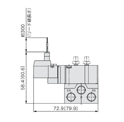 5-port solenoid valve, base mounted, compact body type with built-in throttle valve for VQZ2000, drawing 2