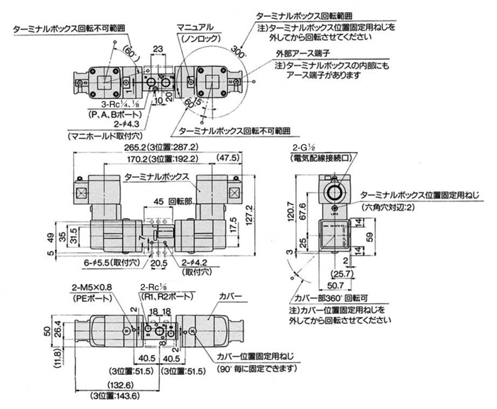 Explosion-proof, pilot operated 5-port solenoid valve, 50-VFE3000/5000 series, drawing 3