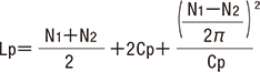 Calculation of the chain length (when no. of sprocket teeth N1 and N2, and the center distance between shafts Cp are fixed)